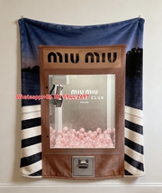 Miu Miu Summer Club Print Flannel Throw Blanket Deep Navy Twilight Sky Background with Warm Terracotta Machine and Soft Pink Balls IMG_0429
